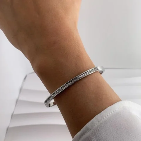 Pulsera rígida Lumière de acero inoxidable con circonitas