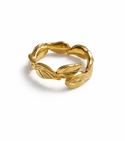 Anillo Olivia hojas dorado de acero inoxidable ajustable Inaya