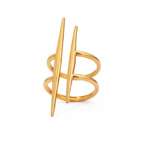 Anillo doble dorado de acero inoxidable con diseño geométrico moderno – Inaya Complementos
