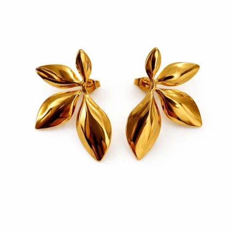 pendientes orquídea acero inoxidable dorado fondo blanco