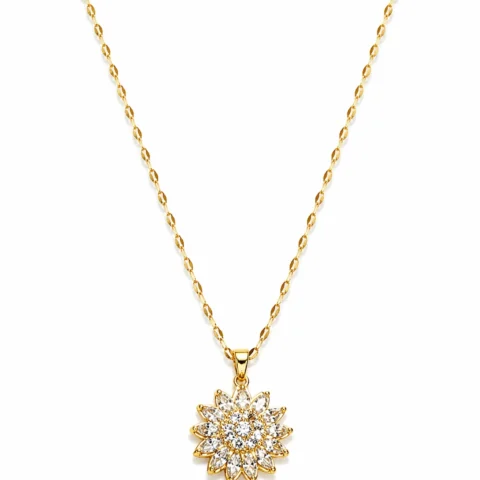 Collar Helios de acero inoxidable con girasol giratorio y circonitas sobre fondo blanco