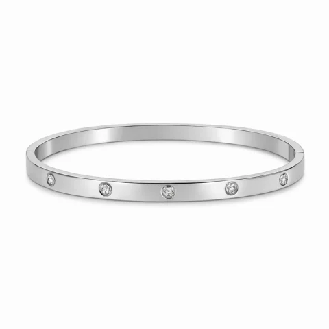 Pulsera Áurea de acero inoxidable plateado con circonitas – Inaya Complementos