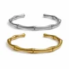 Pulseras Elara de acero inoxidable plata y oro diseño bambú fondo blanco