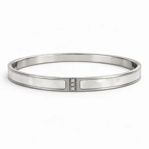 Pulsera Nacre plateada de acero inoxidable con nácar blanco