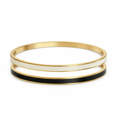 Pulsera Nox dorada con esmalte negro y blanco de acero inoxidable waterproof