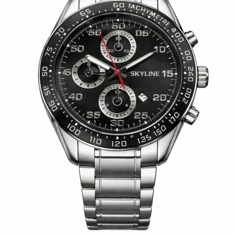 Reloj Skyline Héritage Steel de acero inoxidable con esfera negra y cronógrafo