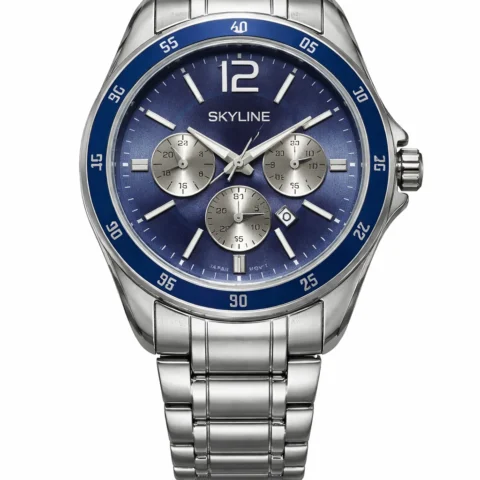 reloj skyline prestige steel con esfera azul y pulsera de acero inoxidable