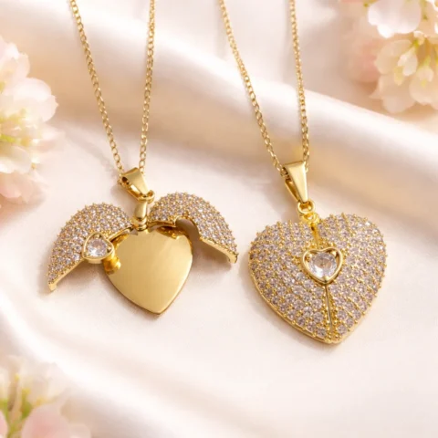 Collar Corazón Ángel Dorado