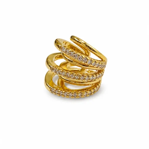 ear cuff dorado con circonitas sin perforación acero 316L