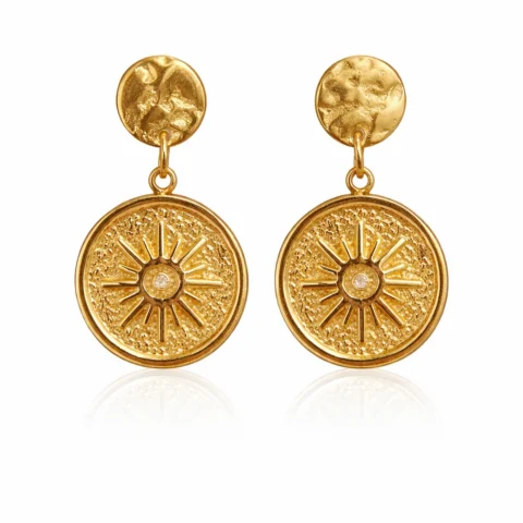 pendientes solares dorados acero inoxidable diseño colgante Solaris