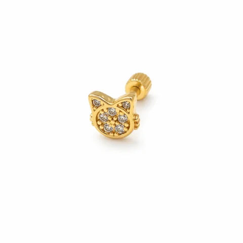 Piercing Nexa Miu dorado con diseño de gato en acero quirúrgico