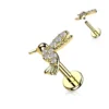 Piercing Labret Auralis Colibrí dorado sobre fondo blanco