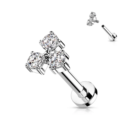 Piercing plateado Auralis Trío con tres circonitas brillantes