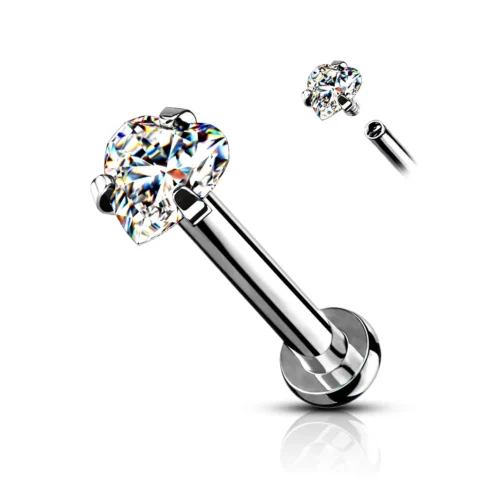 Labret Lumina Heart plateado con piedra corazón brillante