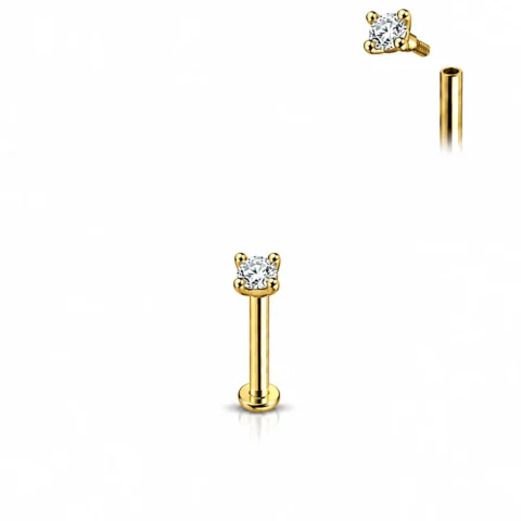 Labret dorado con circonita de 2 mm en acero 316L
