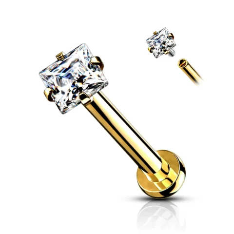 Labret Lumina Square dorado con circonita cuadrada