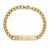 Pulsera personalizada dorada Élya con placa grabada y detalle de circonita sobre fondo blanco