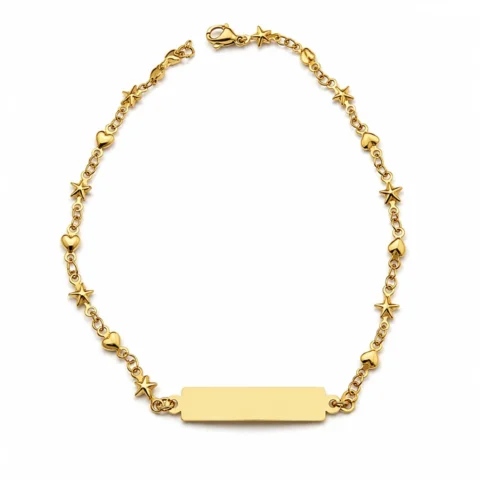 Pulsera dorada con placa grabable personalizada en acero 316L diseño minimalista unisex