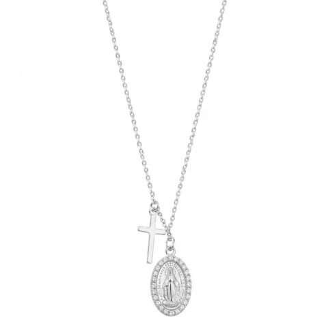 Colgante Pure Milagrosa de Plata de Ley 925 con cruz y medalla milagrosa sobre fondo blanco.