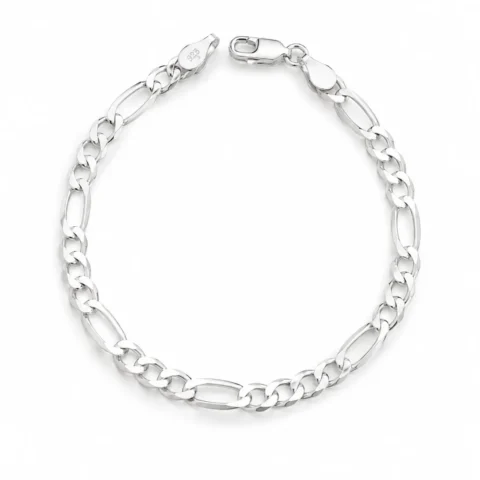 Pulsera Pure Figaro de Plata de Ley 925 de 5 mm sobre fondo blanco.