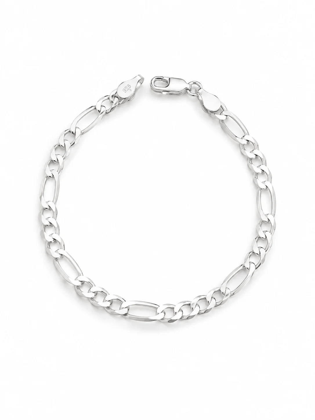 Pulsera Pure Figaro de Plata de Ley 925 de 5 mm sobre fondo blanco.