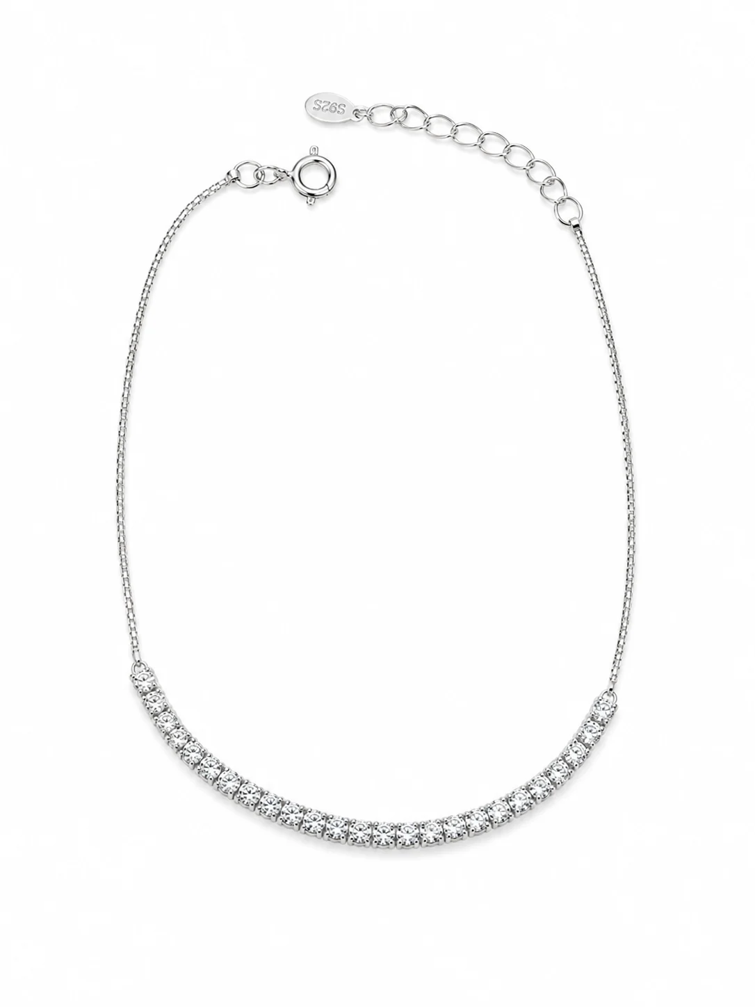 Pulsera Shine Mini de Plata de Ley 925 con circonitas brillantes sobre fondo blanco.