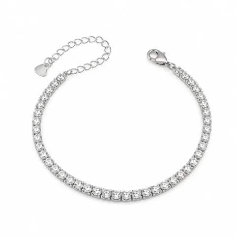 Pulsera Shine Tennis de Plata de Ley 925 con circonitas sobre fondo blanco.