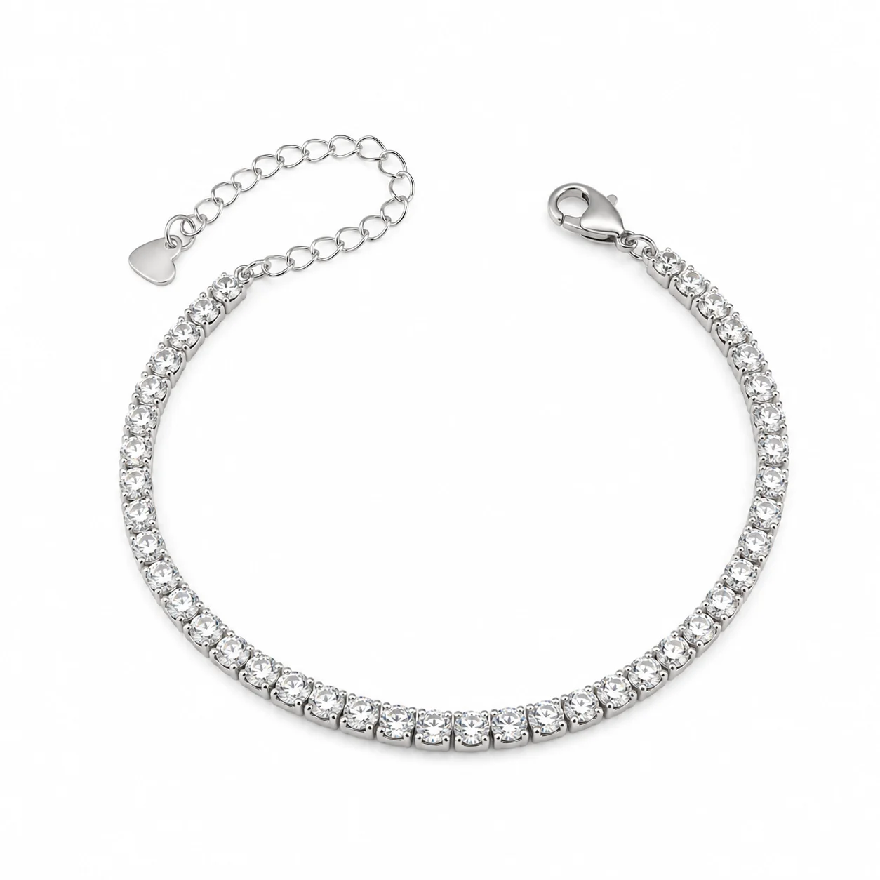Pulsera Shine Tennis de Plata de Ley 925 con circonitas sobre fondo blanco.